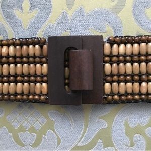 Vintage Beaded Belt Womens Plus Size Brown Macrame Waist Belt Boho Wood Buckle